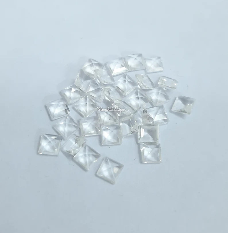7MM, 8MM, 9MM, 10MM Natural Crystal Quartz Faceted Square Cut Gemstone, AAA Crystal Quartz Square cut For Jewelry Making