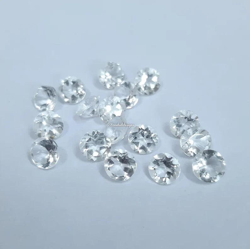 Natural Crystal Quartz Faceted Round Cut Gemstone, AAA White Crystal Quartz Faceted Round Cut For Jewelry