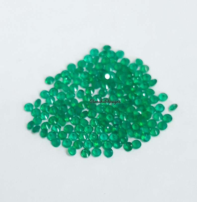 1MM, 1.25MM, 1.50MM, 1.75M, 2MM Natural Green Onyx Faceted Round Cut gemstone, AAA Green Onyx Faceted Loose Calibrated Round Cut For Jewelry