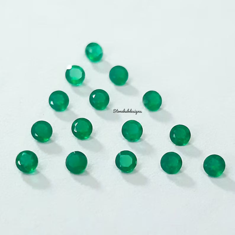 2MM, 2.25MM, 2.5MM, 2.75MM Natural GREEN ONYX Faceted Round Cut gemstone, AAA Green Onyx Round Tiny Loose Cut Stone For Jewelry