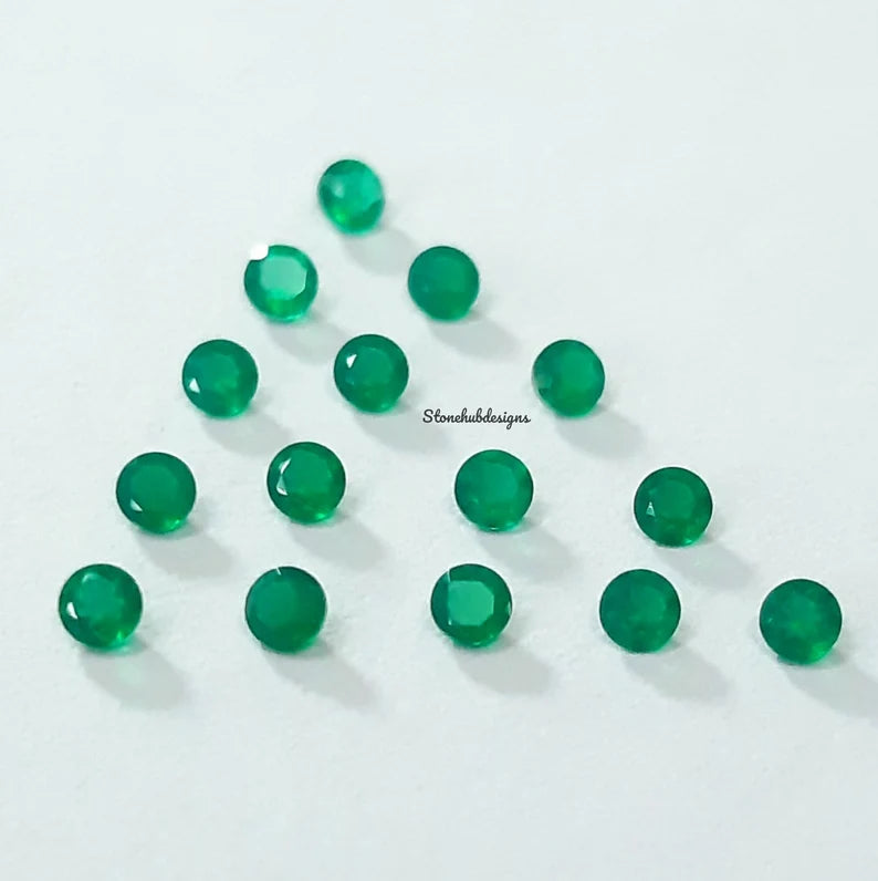 5 pieces 2MM, 2.5MM Natural GREEN ONYX Faceted Round Cut gemstone, AAA Green Onyx Round Tiny Loose Calibrated Cut Stone For Jewelry Making