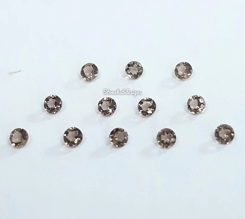 5 pcs 1MM, 1.50MM Natural Smoky Quartz Faceted Round Cut Gemstone, AAA Smoky Quartz Tiny Round cut For Jewelry Making