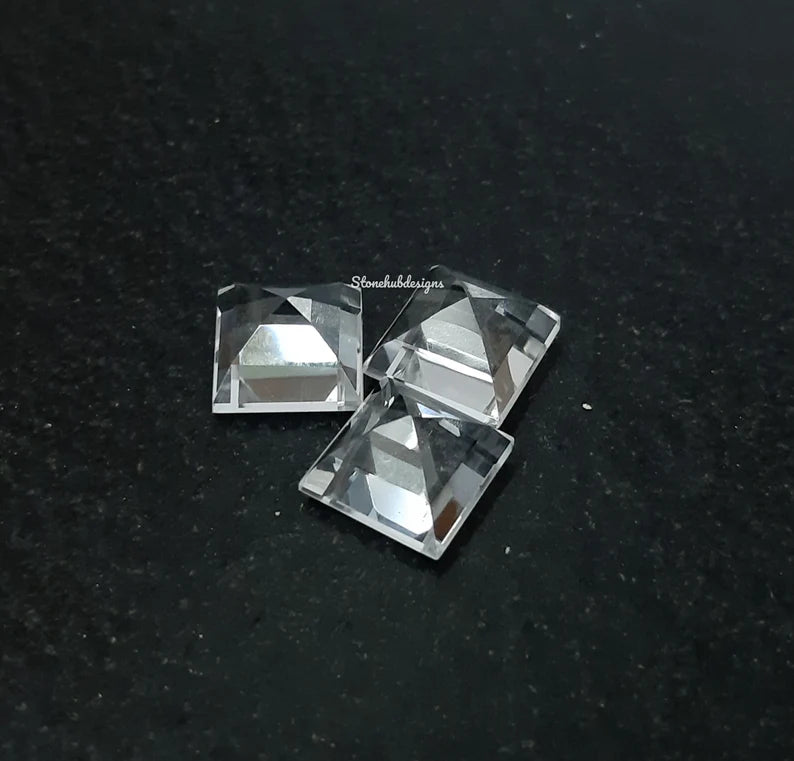 11MM, 12MM, 13MM, 14MM Natural Crystal Quartz Faceted Square Cut Gemstone, AAA Crystal Quartz Square cut For Jewelry Making