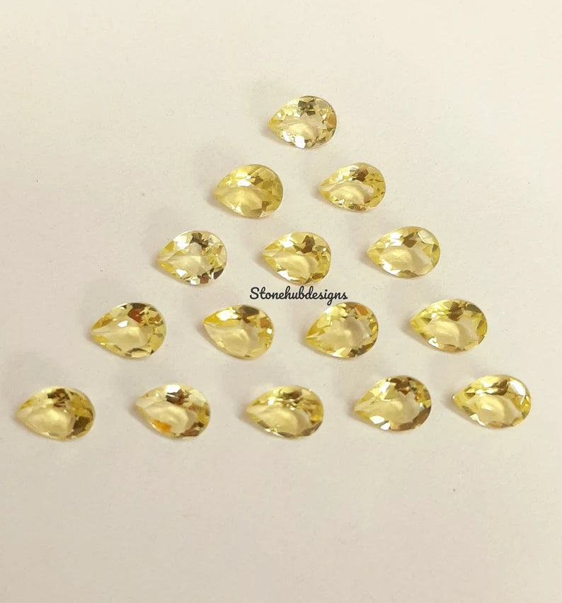 4X6MM, 5X7MM, 6X9MM, 7X10MM, 8X12MM Natural Lemon Quartz Faceted Pear Cut Gemstone, AAA Lemon Quartz Pear cut For Jewelry Making