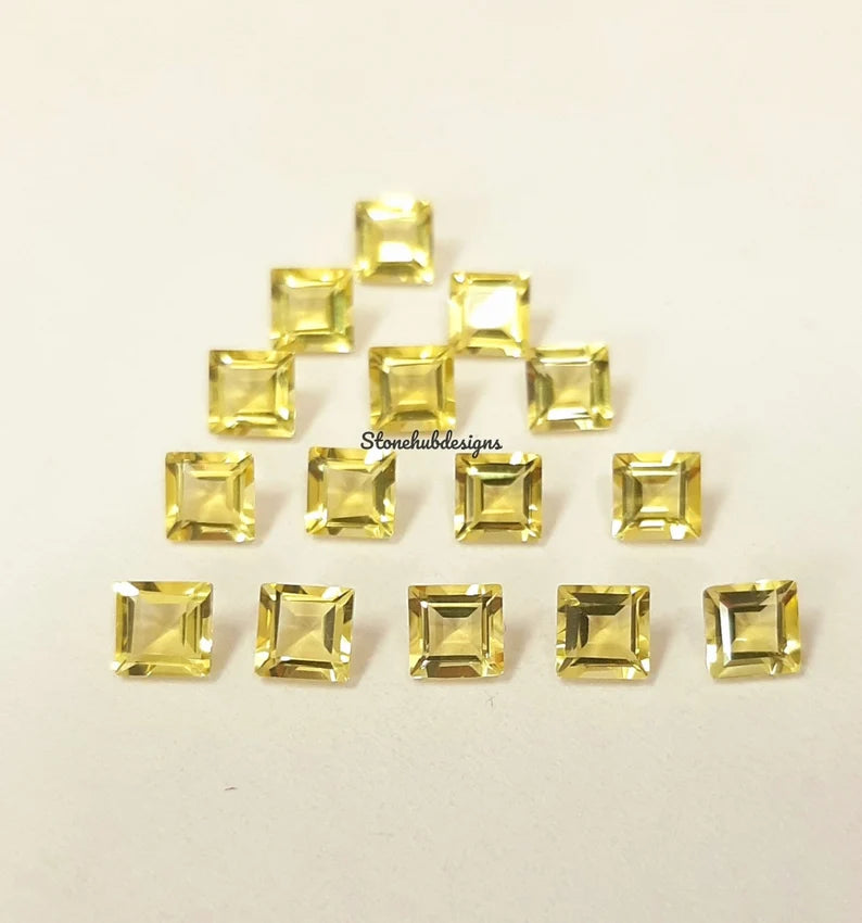4MM, 5MM, 6MM, 7MM, 8MM, 9MM, 10MM Natural Lemon Quartz Faceted Square Cut Gemstone, AAA Lemon Quartz Square cut For Jewelry Making