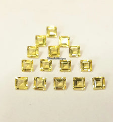 4MM, 5MM, 6MM, 7MM, 8MM, 9MM, 10MM Natural Lemon Quartz Faceted Square Cut Gemstone, AAA Lemon Quartz Square cut For Jewelry Making