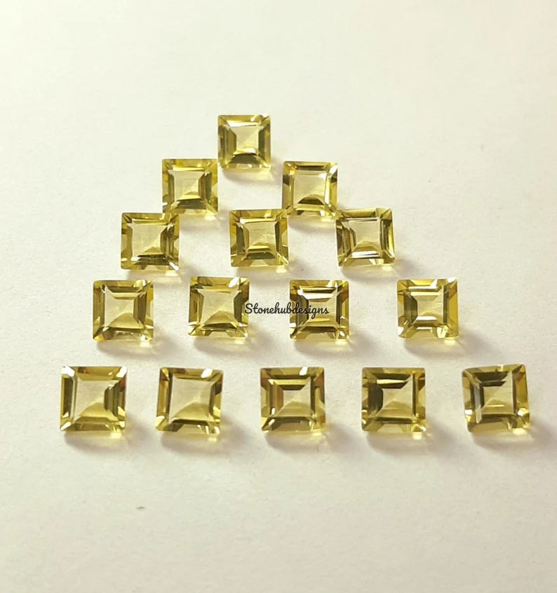 4MM, 5MM, 6MM, 7MM, 8MM, 9MM, 10MM Natural Lemon Quartz Faceted Square Cut Gemstone, AAA Lemon Quartz Square cut For Jewelry Making