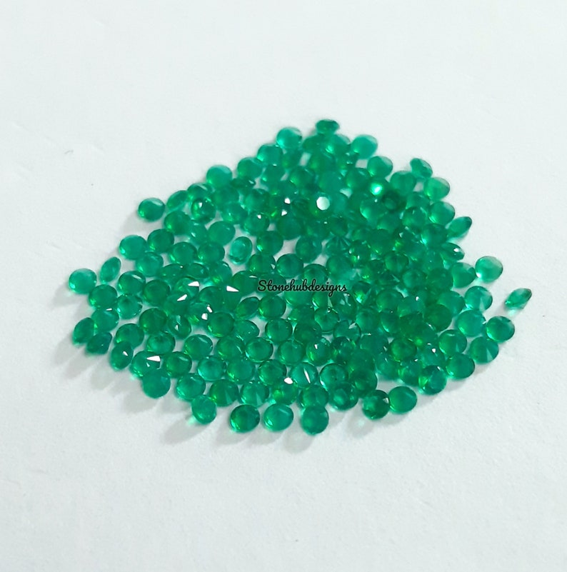 1MM, 1.25MM, 1.50MM, 1.75M, 2MM Natural Green Onyx Faceted Round Cut gemstone, AAA Green Onyx Faceted Loose Calibrated Round Cut For Jewelry