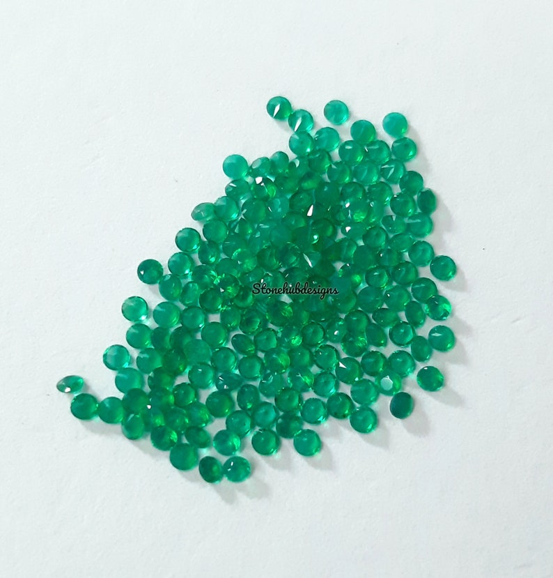1MM, 1.25MM, 1.50MM, 1.75M, 2MM Natural Green Onyx Faceted Round Cut gemstone, AAA Green Onyx Faceted Loose Calibrated Round Cut For Jewelry