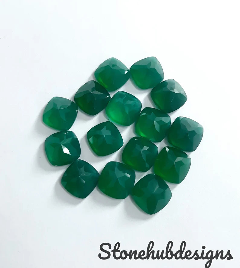 5MM, 6MM, 7MM, 8MM, 9MM, 10MM Natural Green Onyx Faceted Cushion gemstone, AAA Quality Green Onyx Cushion Faceted Loose Gemstone For Jewelry