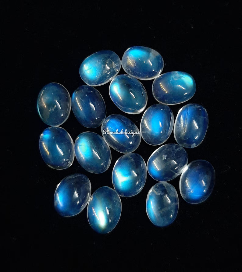 4x6MM, 5x7MM, 6x8MM Natural Moonstone Oval Cabochon Gemstone, AAA Quality Blue flash Moonstone Smooth Oval Cabochon For Jewelry