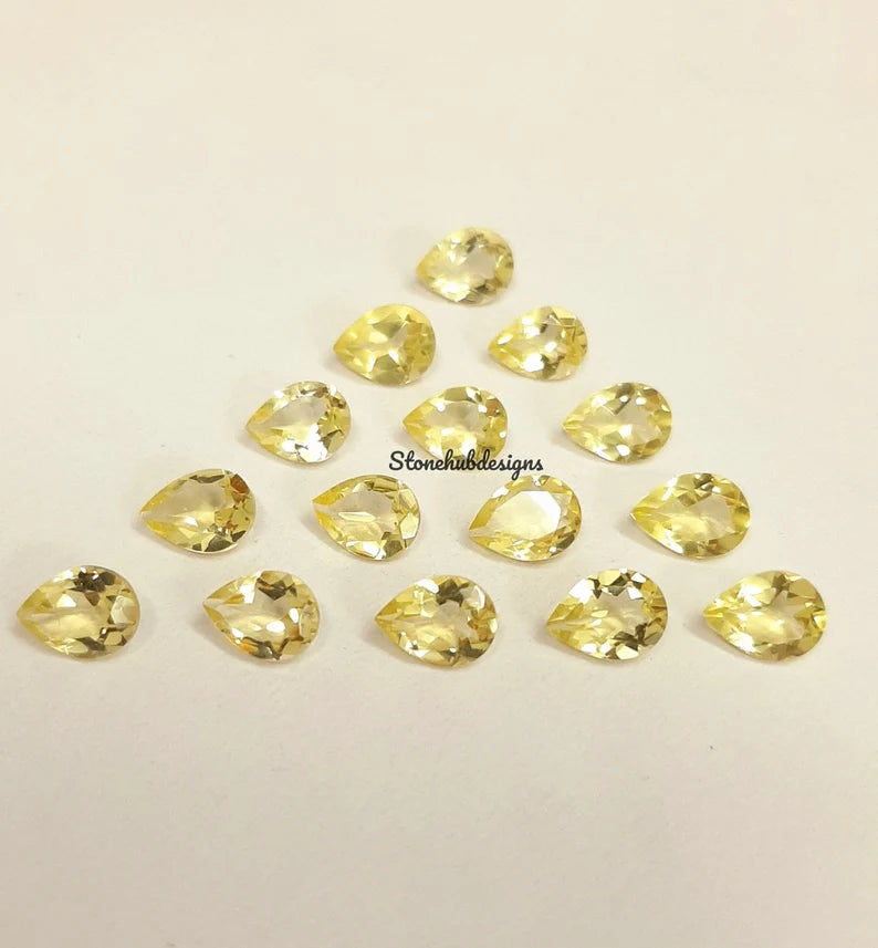 4X6MM, 5X7MM, 6X9MM, 7X10MM, 8X12MM Natural Lemon Quartz Faceted Pear Cut Gemstone, AAA Lemon Quartz Pear cut For Jewelry Making