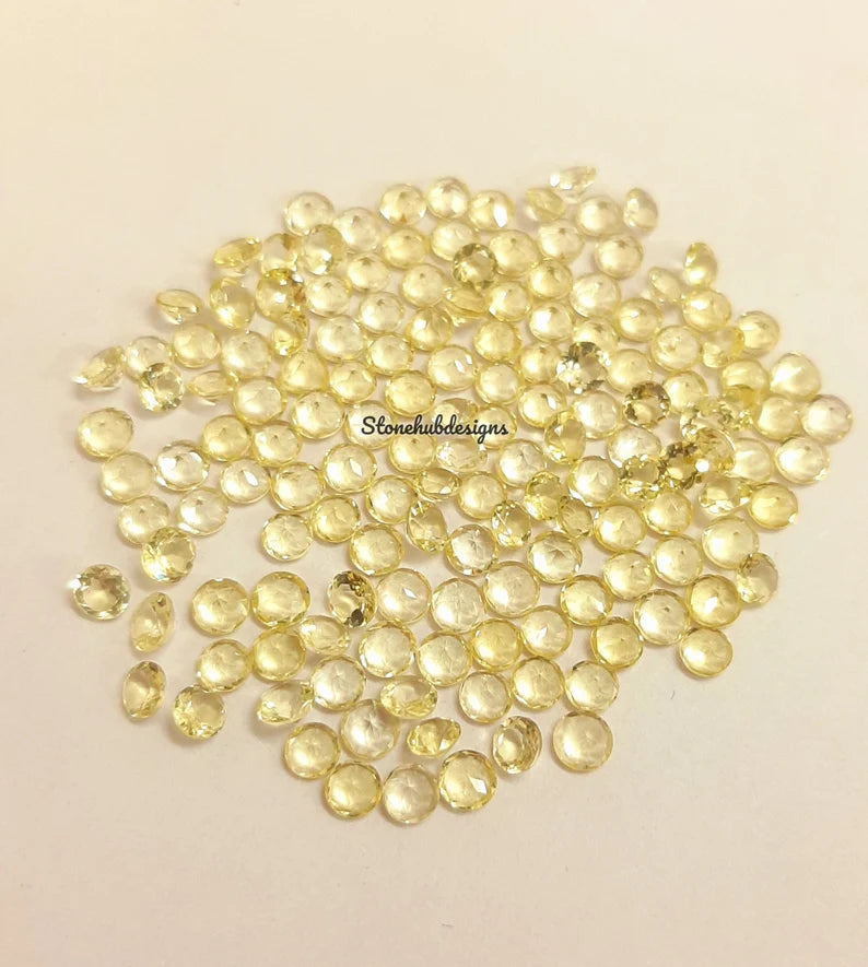 3MM, 4MM, 5MM, 6MM, 7MM, 8MM Natural Lemon Quartz Faceted Round Cut Stone, AAA Lemon Quartz Round Cut Loose Gemstone For Jewelry