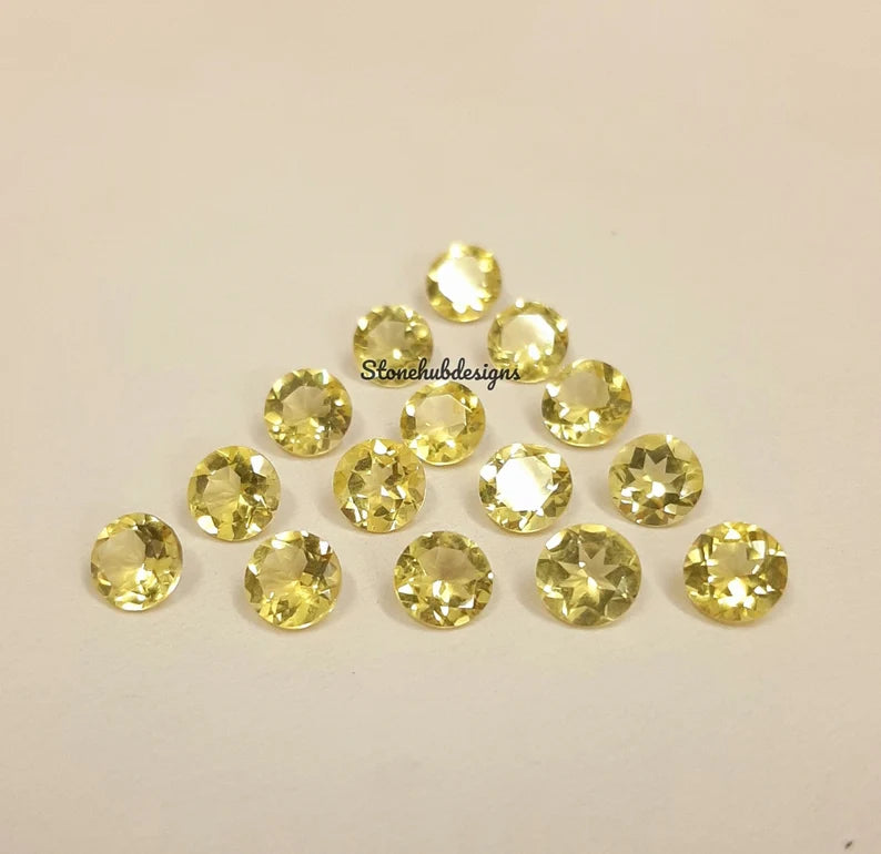 3MM, 4MM, 5MM, 6MM, 7MM, 8MM Natural Lemon Quartz Faceted Round Cut Stone, AAA Lemon Quartz Round Cut Loose Gemstone For Jewelry