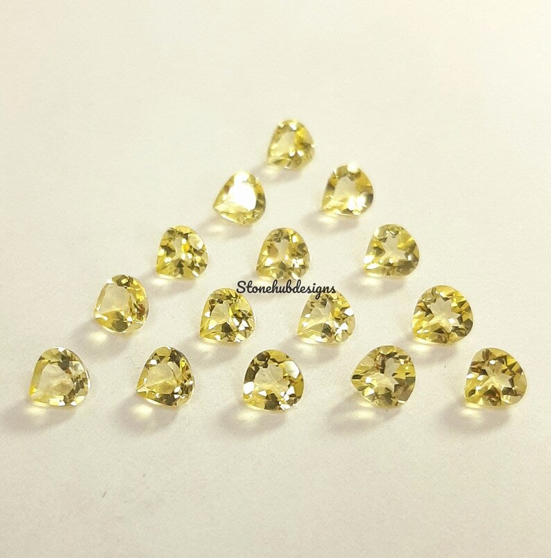 4MM, 5MM, 6MM, 7MM, 8MM, 9MM, 10MM Natural Lemon Quartz Faceted Heart Shape Cut Gemstone, AAA Lemon Quartz Heart cut For Jewelry