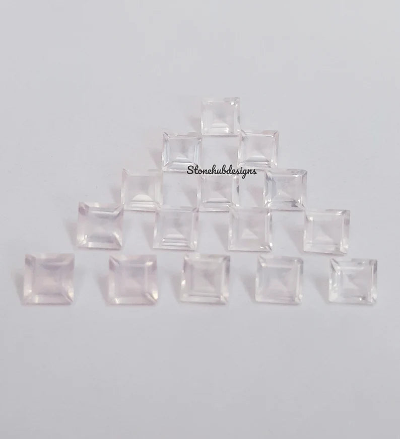 4MM, 5MM, 6MM, 7MM, 8MM, 9MM Natural Rose Quartz Faceted Square Cut Gemstone, AAA Rose Quartz Square cut For Jewelry