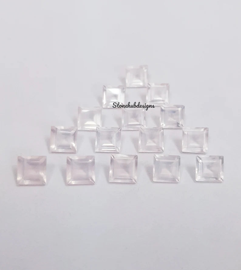 4MM, 5MM, 6MM, 7MM, 8MM, 9MM Natural Rose Quartz Faceted Square Cut Gemstone, AAA Rose Quartz Square cut For Jewelry