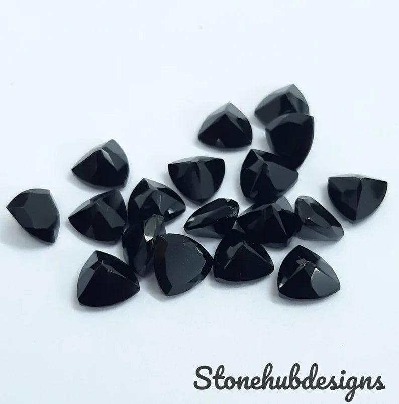 5MM, 6MM, 7MM, 8MM, 9MM, 10MM Natural Black Onyx Faceted Trillion gemstone, AAA Quality Black Onyx Trillion Faceted Loose Stone For Jewelry