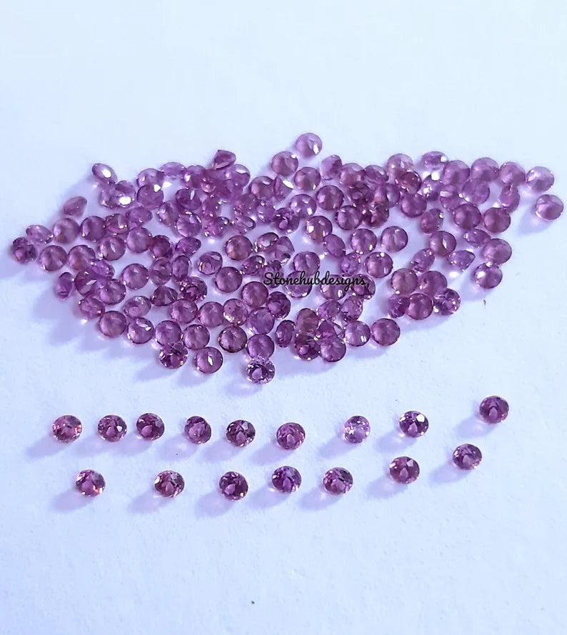 1MM, 1.50MM Natural Rhodolite Garnet Faceted Round Cut Gemstone, AAA Pink Color Garnet faceted Round Cut Stone for jewelry