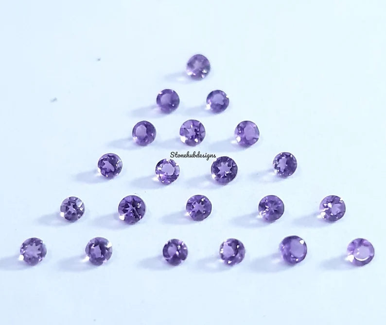 1MM, 1.50MM, 2MM African Amethyst Faceted Round Cut Stone, AAA Natural Amethyst Semi Precious Faceted Loose Round Cut Stone for Jewelry