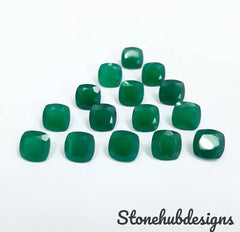 5MM, 6MM, 7MM, 8MM, 9MM, 10MM Natural Green Onyx Faceted Cushion gemstone, AAA Quality Green Onyx Cushion Faceted Loose Gemstone For Jewelry