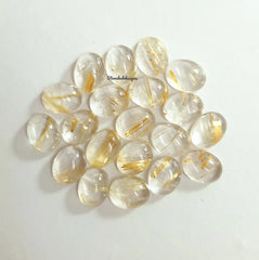 5X7MM, 6X8MM, 7X9MM, 8X10MM Natural Golden Rutilated Quartz Oval Cabochon Gemstone , AAA Golden Rutile Smooth Oval Cabs For Jewelry