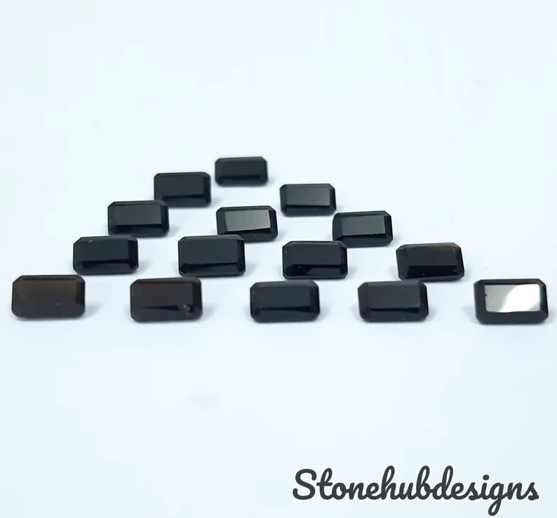 Gemstone: Black Onyx  Shape: Octagon Faceted  Treatment: Natural  Size: 8x10mm, 9x11mm, 10x12mm, 10x14mm  Quality Grade: AAA  WE PROVIDE BEST QUALITY STONES !