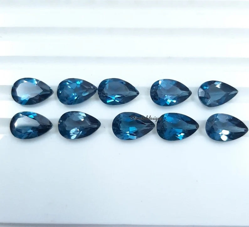 5x7MM, 6x8MM, 7x9MM Natural London Topaz Faceted Pear Cut Gemstone, AAA London Topaz Faceted Pear Loose Calibrated Cut Gemstone for Jewelry