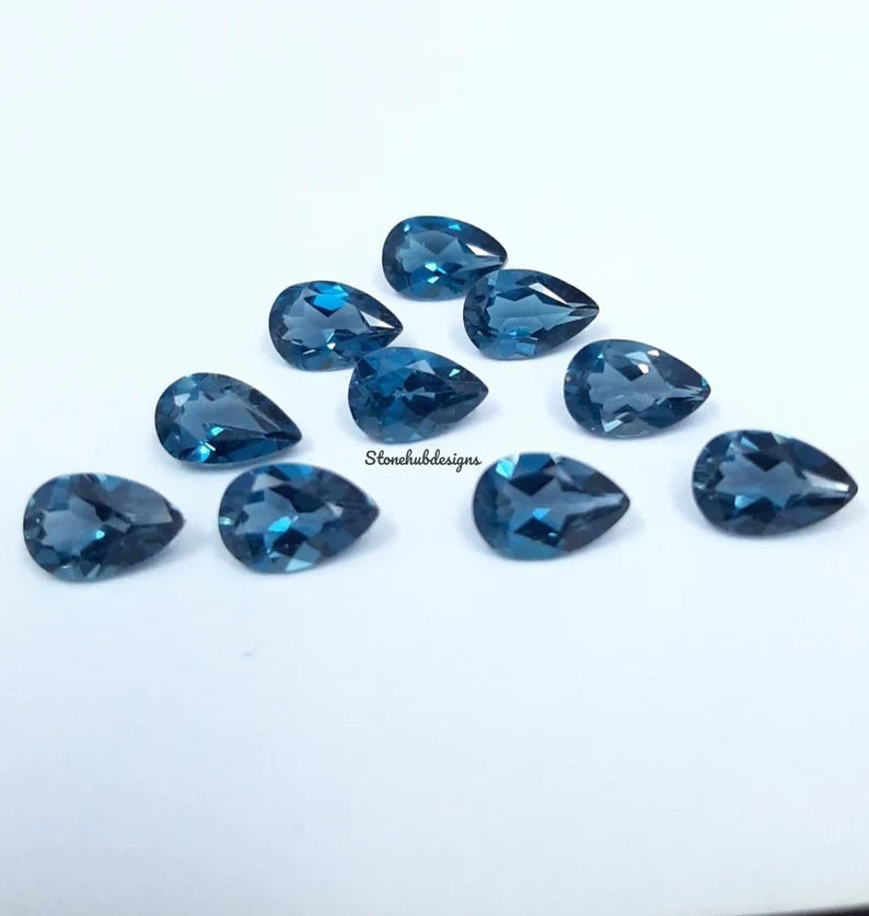 5x7MM, 6x8MM, 7x9MM Natural London Topaz Faceted Pear Cut Gemstone, AAA London Topaz Faceted Pear Loose Calibrated Cut Gemstone for Jewelry
