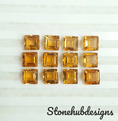 5MM, 6MM, 7MM, 8MM Natural Citrine Faceted Square Loose Gemstone, AAA Citrine Faceted Square Loose Calibrated Cut Gemstone For Jewelry