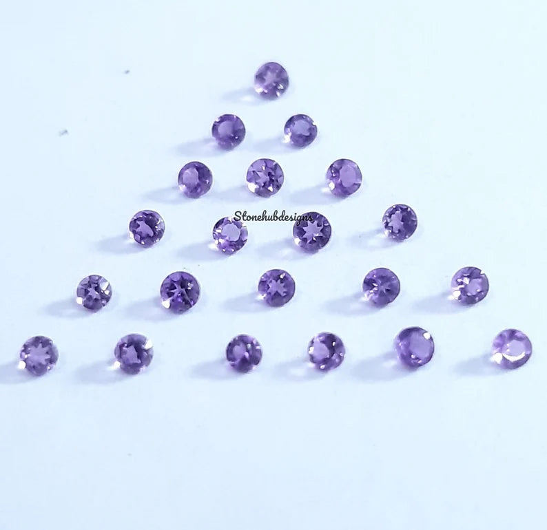 1MM, 1.50MM, 2MM African Amethyst Faceted Round Cut Stone, AAA Natural Amethyst Semi Precious Faceted Loose Round Cut Stone for Jewelry