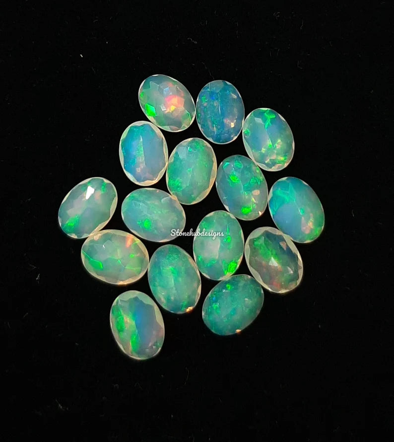 5x7MM, 6x8MM, 7x9MM Natural Ethiopian Opal Oval Cabochon gemstone, Multi Fire Opal smooth oval Loose Gemstone For Jewelry
