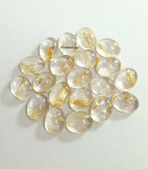 5X7MM, 6X8MM, 7X9MM, 8X10MM Natural Golden Rutilated Quartz Oval Cabochon Gemstone , AAA Golden Rutile Smooth Oval Cabs For Jewelry