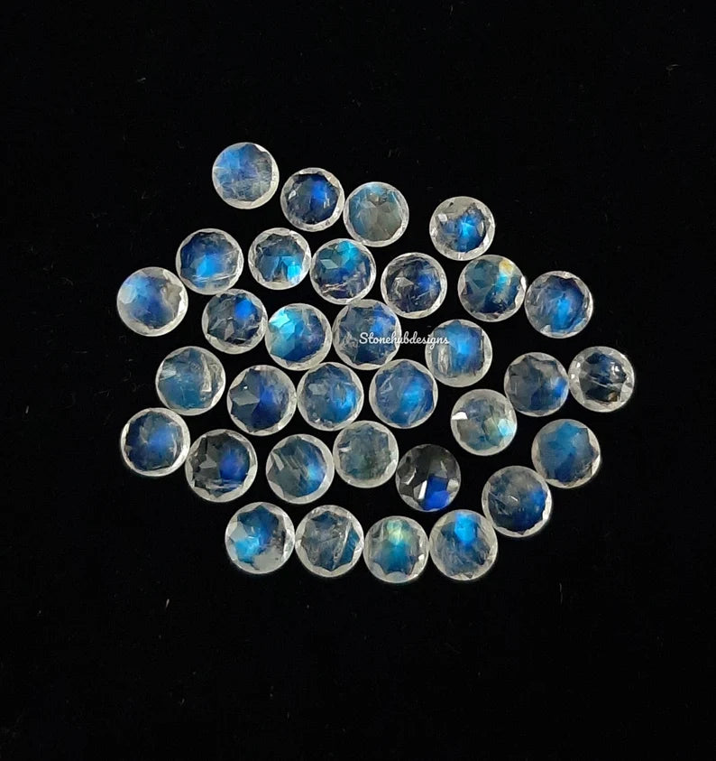 5MM, 6MM Natural Moonstone Faceted Round Cut Gemstone, Moonstone Faceted Round With Blue Flash Gemstone For Jewelry