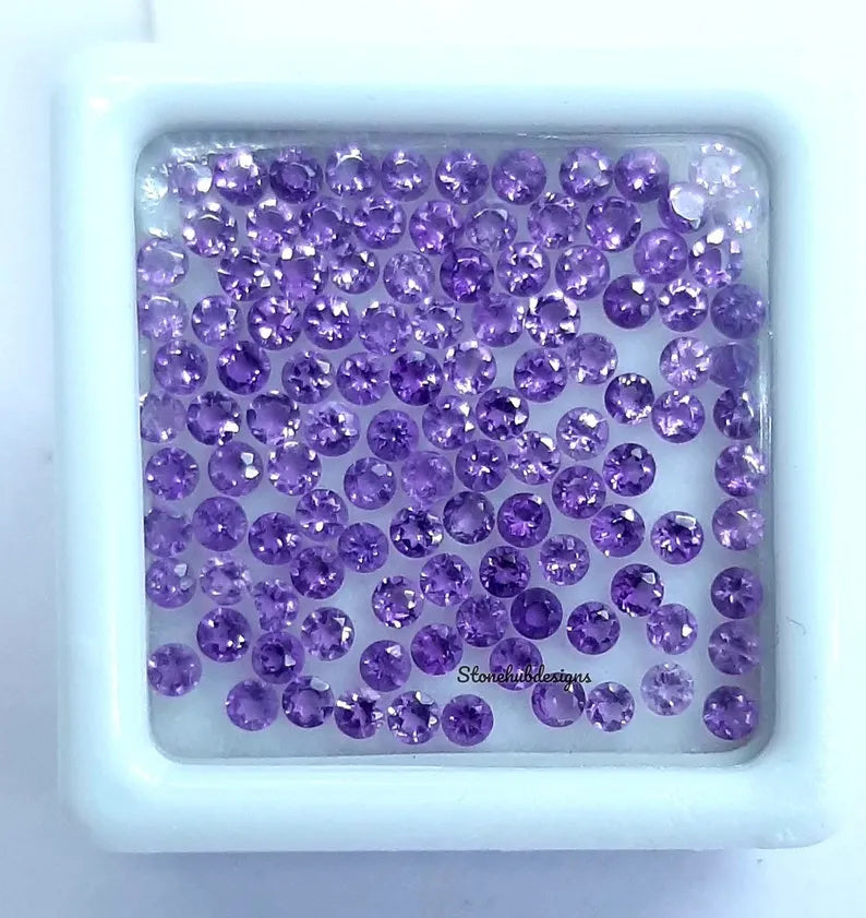 1.75MM, 2MM, 2.5MM Natural African Amethyst Faceted Round Cut Stone, AAA Purple Amethyst Faceted Loose Tiny Round Cut Stone for Jewelry