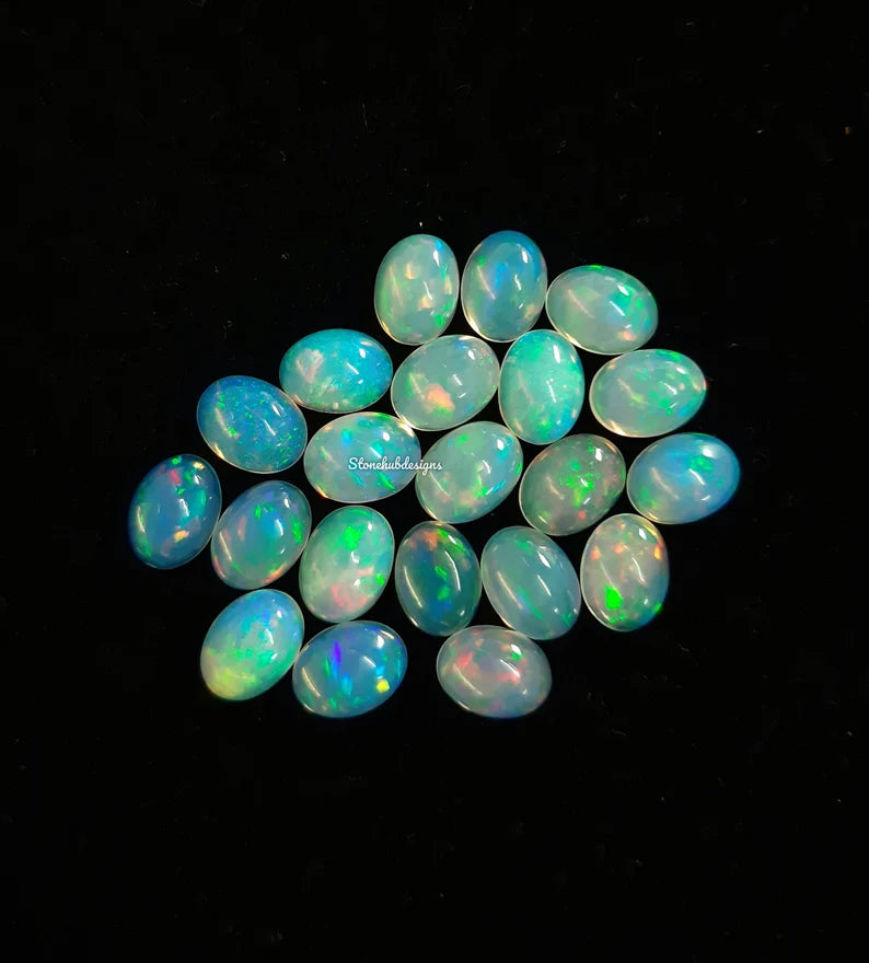 5x7MM, 6x8MM, 7x9MM Natural Ethiopian Opal Oval Cabochon gemstone, Multi Fire Opal smooth oval Loose Gemstone For Jewelry