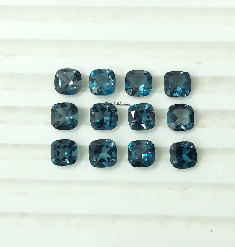 4MM, 5MM, 6MM Natural London Blue Topaz Faceted Cushion cut Gemstone, AAA London Topaz faceted Cushion Calibrated Size for Jewelry