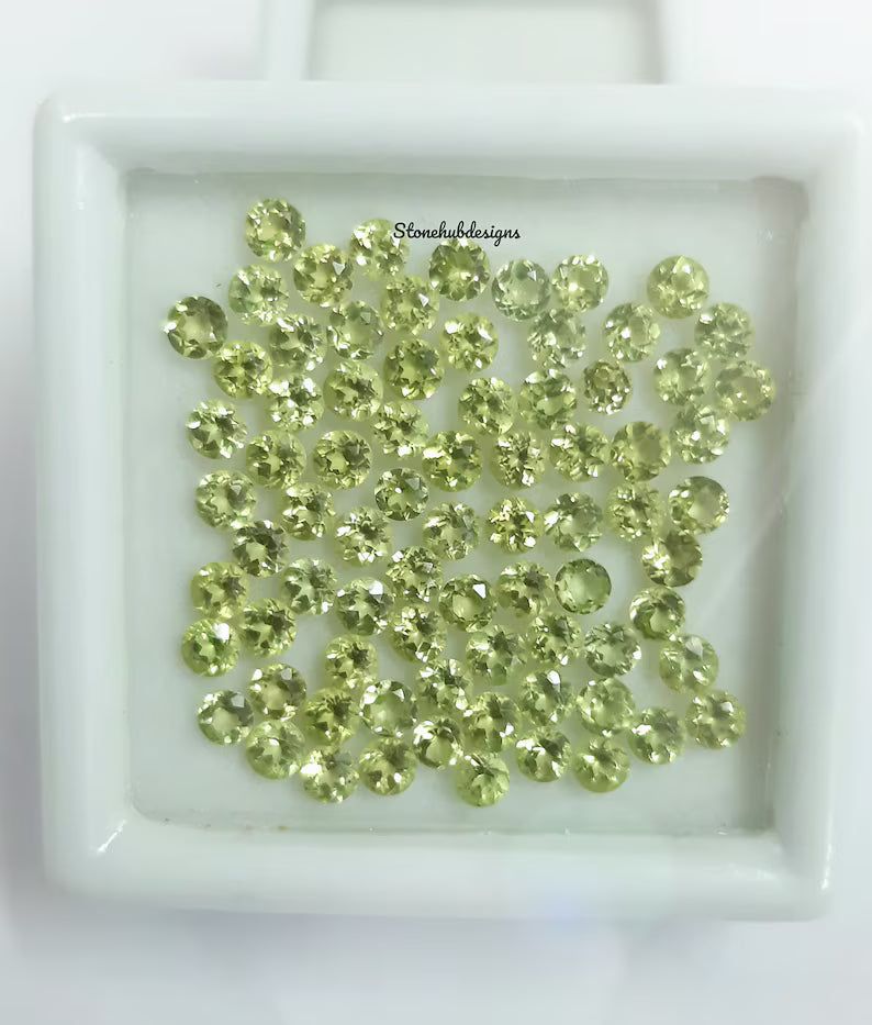 2MM, 2.25MM, 2.50MM, 2.75NN Natural Peridot Faceted Round cut Gemstone, AAA Green Peridot Round faceted Calibrated loose Stone for jewelry