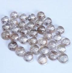 5 pcs 5MM, 6MM Natural Copper Rutile Quartz Cabochon Round Gemstone, AAA Quality Copper Rutile Quartz Smooth Round Cabs Stone For Jewelry