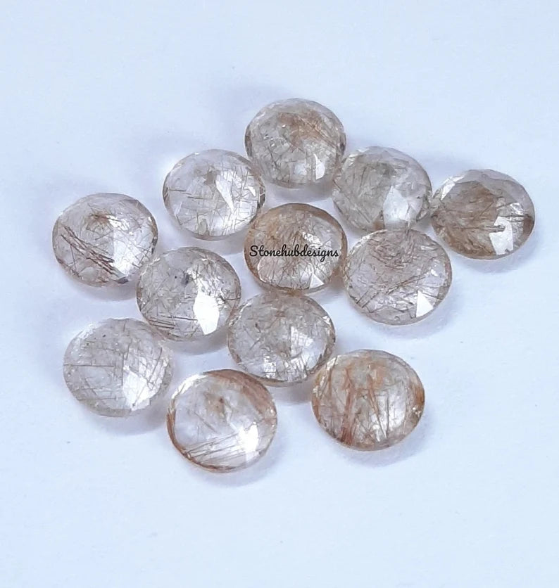 7MM, 8MM, 9MM, 10MM Natural Copper Rutile Quartz Faceted Round Top Quality- AAA Rutile Quartz faceted round For Jewelry Making