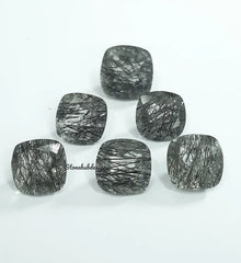 9MM, 10MM Natural Black Rutile Quartz Faceted Cushion Cut Gemstone, AAA Black Rutile Quartz faceted Cushion Loose Gemstone For Jewelry