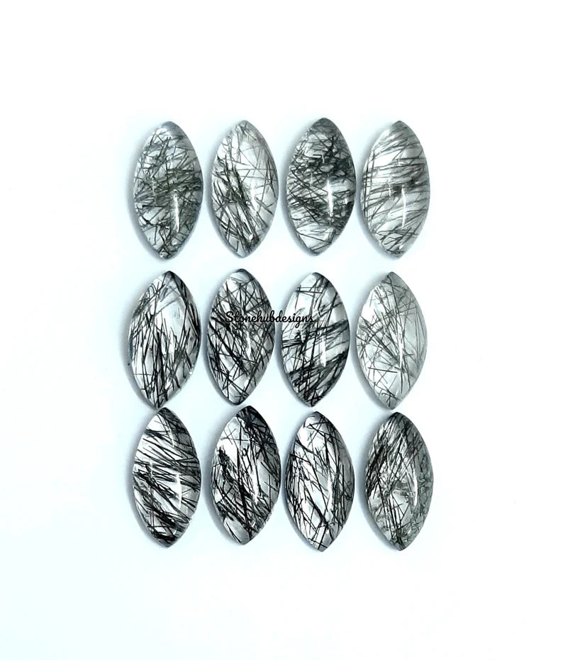 3x6MM, 4X8MM, 5x10MM, 6x12MM, 7x14MM Natural Black Rutile Marquise Cabochon Gemstone, AAA Black Rutile Quartz Marquise Cabs superb stone