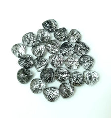 5MM, 6MM, 7MM, 8MM Natural Black Rutilated Quartz Heart Cabochon Top Quality, AAA Rutile Quartz Smooth Heart Cabs For Jewelry
