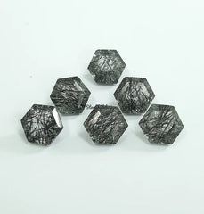 9MM, 10MM Natural Black Rutile Quartz Faceted Hexagon Shape Step Cut, AAA Quality Rutile Quartz Loose Gemstone For Jewelry Making