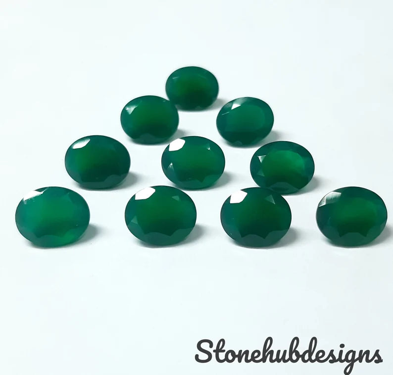 8x10MM, 9x11MM, 10x12MM, 10x14MM Natural Green Onyx faceted Oval Cut Gemstone, AAA GREEN ONYX faceted Oval Loose Calibrated Cut For jewelry
