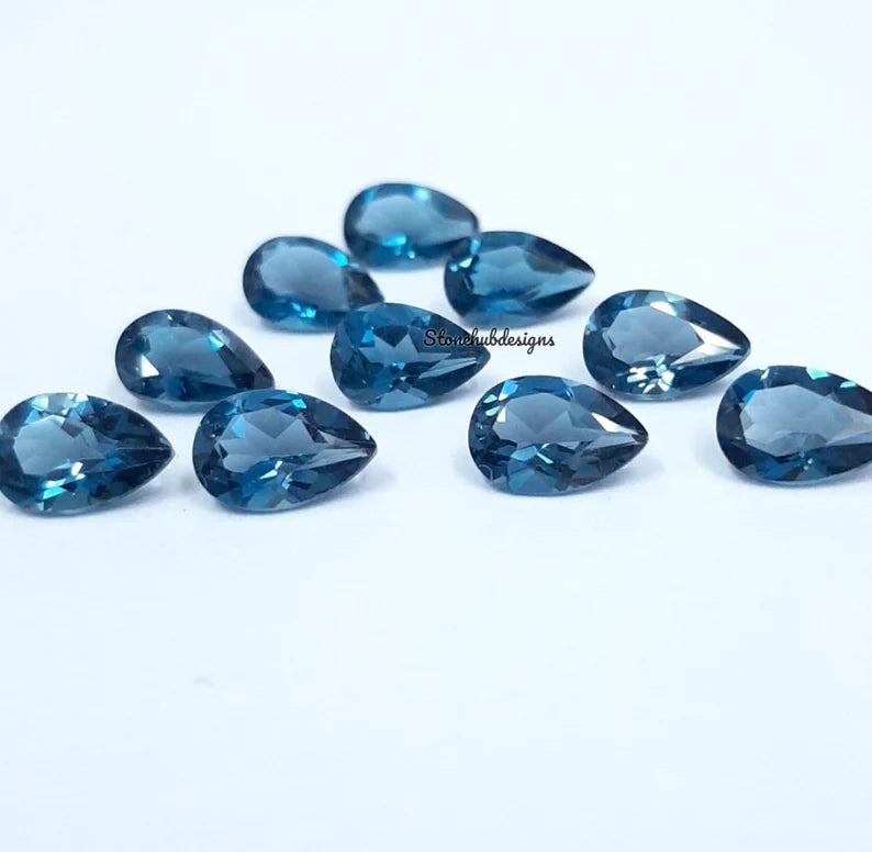 5x7MM, 6x8MM, 7x9MM Natural London Topaz Faceted Pear Cut Gemstone, AAA London Topaz Faceted Pear Loose Calibrated Cut Gemstone for Jewelry