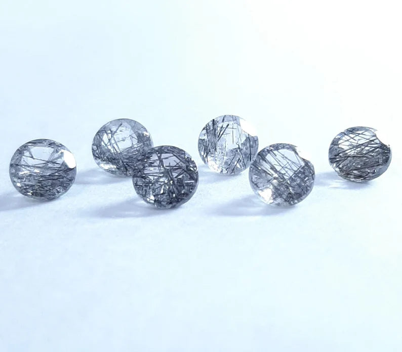 5MM, 6MM Natural Black Rutilated Quartz Round Faceted Top Quality, AAA Black Rutile Quartz faceted Round Cut For Jewelry