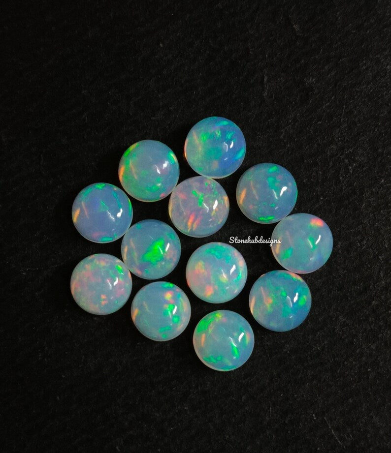 Natural Ethiopian Opal Round Cabochon Gemstone, AAA Multi flash Ethiopian Opal Smooth Round Flat back Cabochon stone For Jewelry