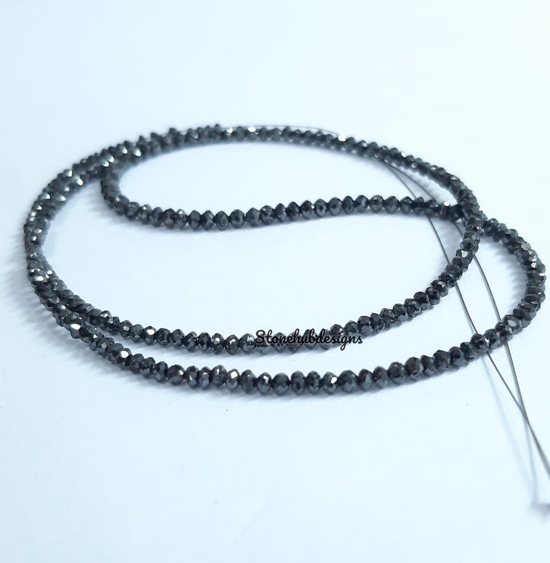 Natural Black Diamond Faceted Rondelle Beads, Black Diamond Necklace, Diamond Faceted Beads, Natural Diamond For Jewelry