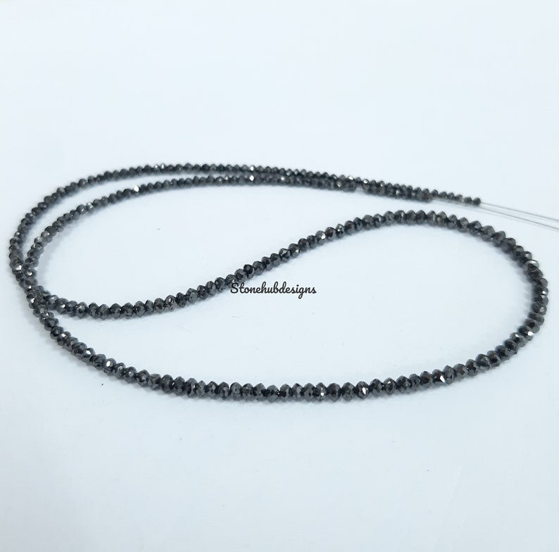 Natural Black Diamond Faceted Rondelle Beads, Black Diamond Necklace, Diamond Faceted Beads, Natural Diamond For Jewelry
